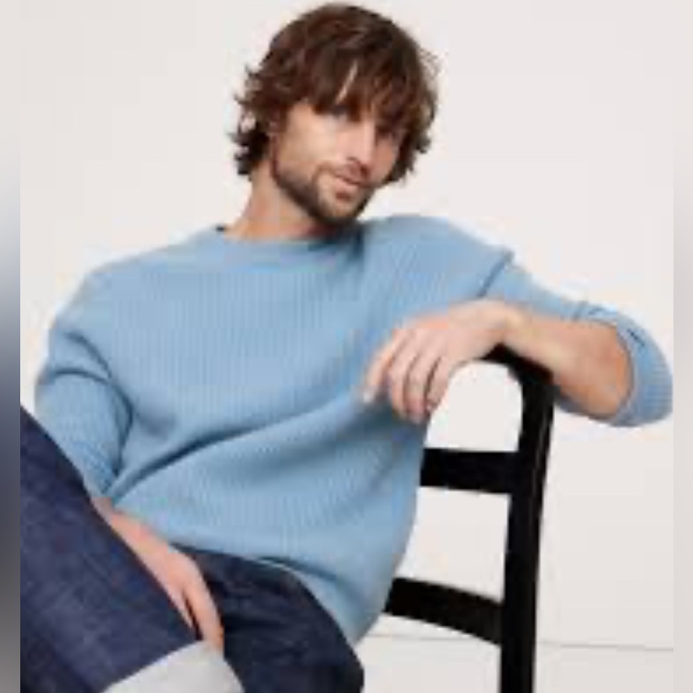 Banana Republic Men's Merino Cashmere Waffle Knit Medium Blue Sweater Sz XXL/T